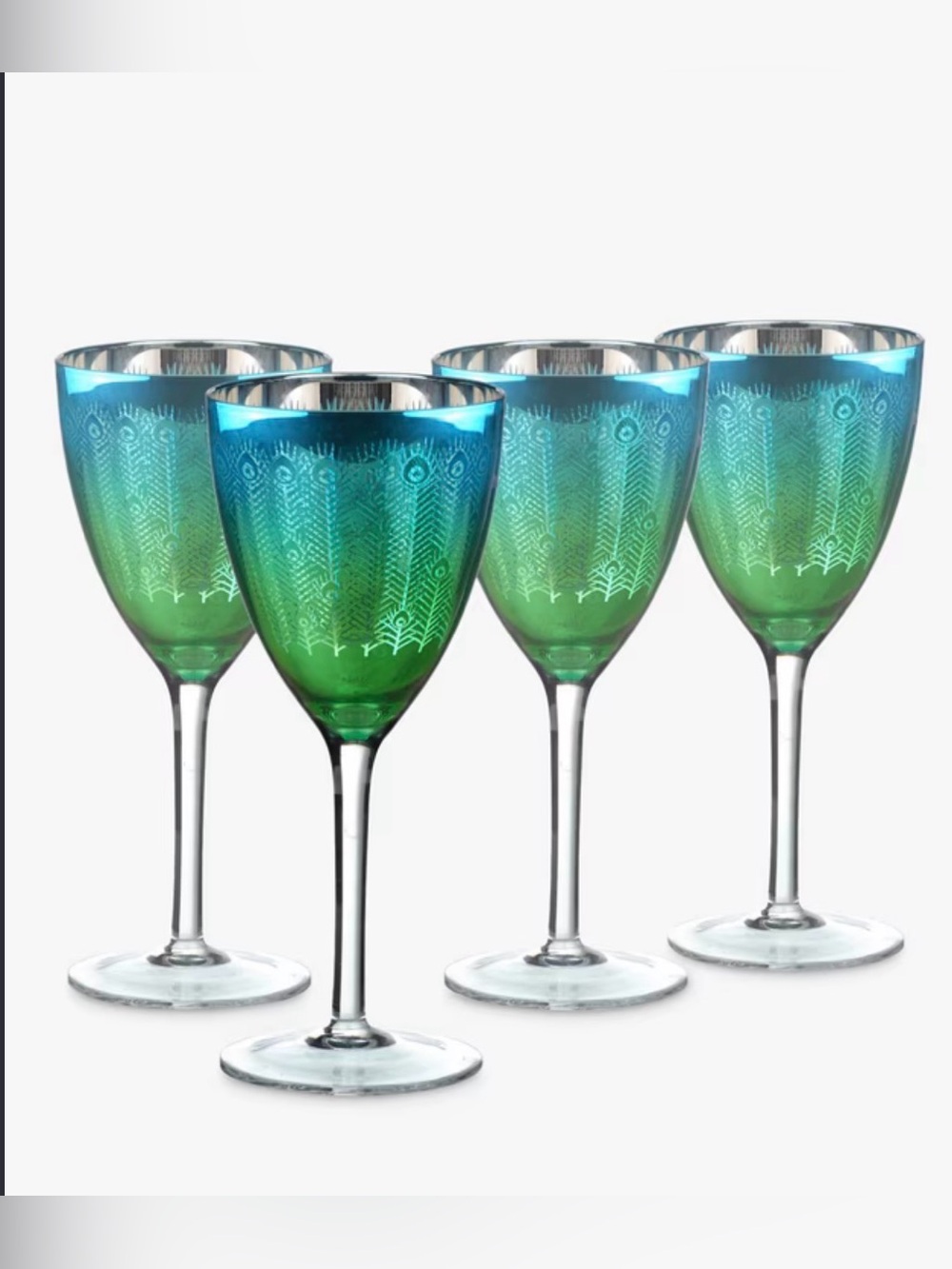 Nwot ARTLAND Peacock Wine electroplated Glasses - Set of 4